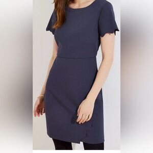 LOFT Scalloped Wrap Dress in Coastal Gray Size 14